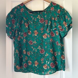 Xhilaration Teal Floral Ruffle Sleeve Blouse